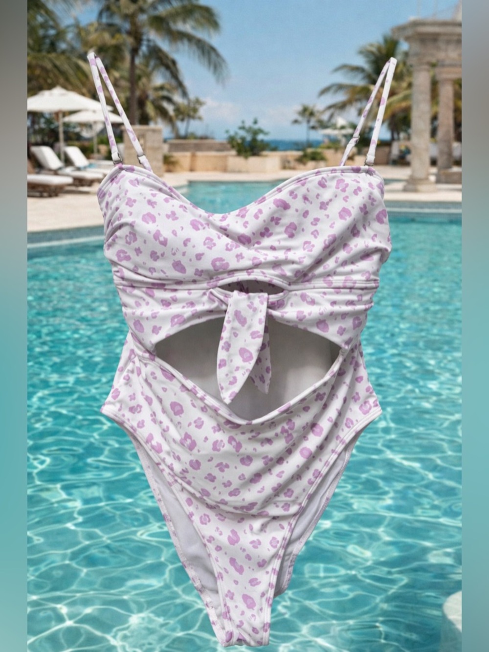 Lavender Leopard Print One-Piece Swimsuit Approximate Size Medium